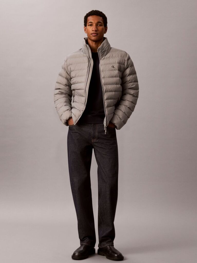 Grey Lightweight Nylon Puffer Jacket  Men