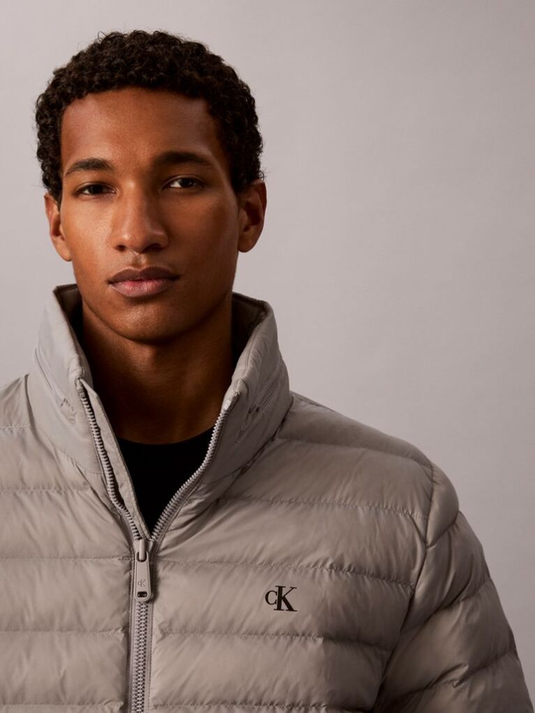Grey Lightweight Nylon Puffer Jacket  Men