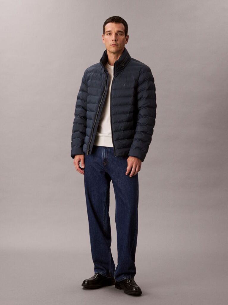 Blue Lightweight Nylon Puffer Jacket  Men