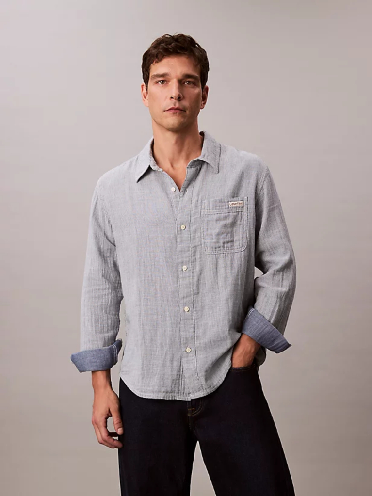 Blue Double Face Striped Cotton Shirt  Men