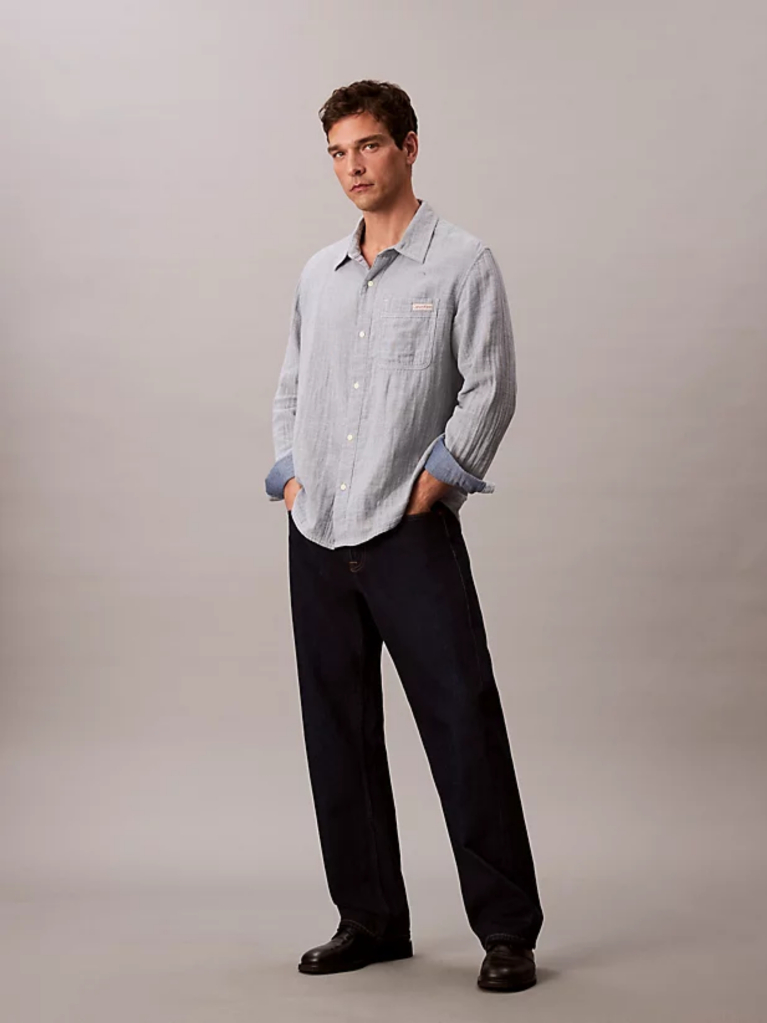 Blue Double Face Striped Cotton Shirt  Men