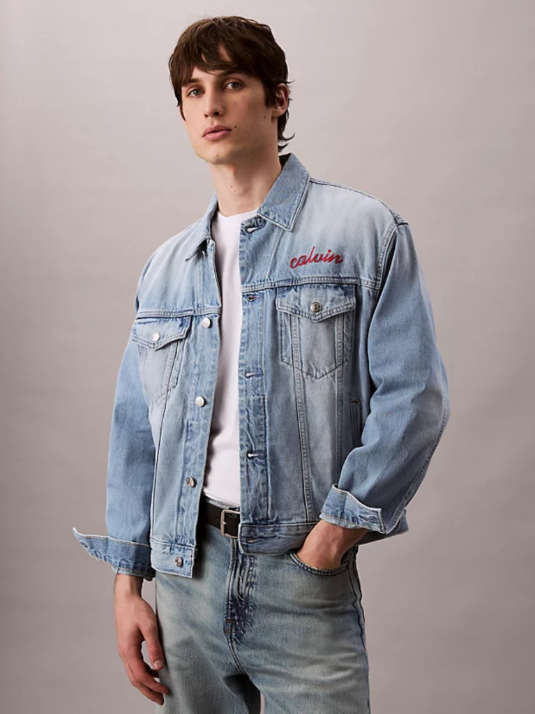 Denim Chain Stitch Logo 90s Denim Jacket  Men