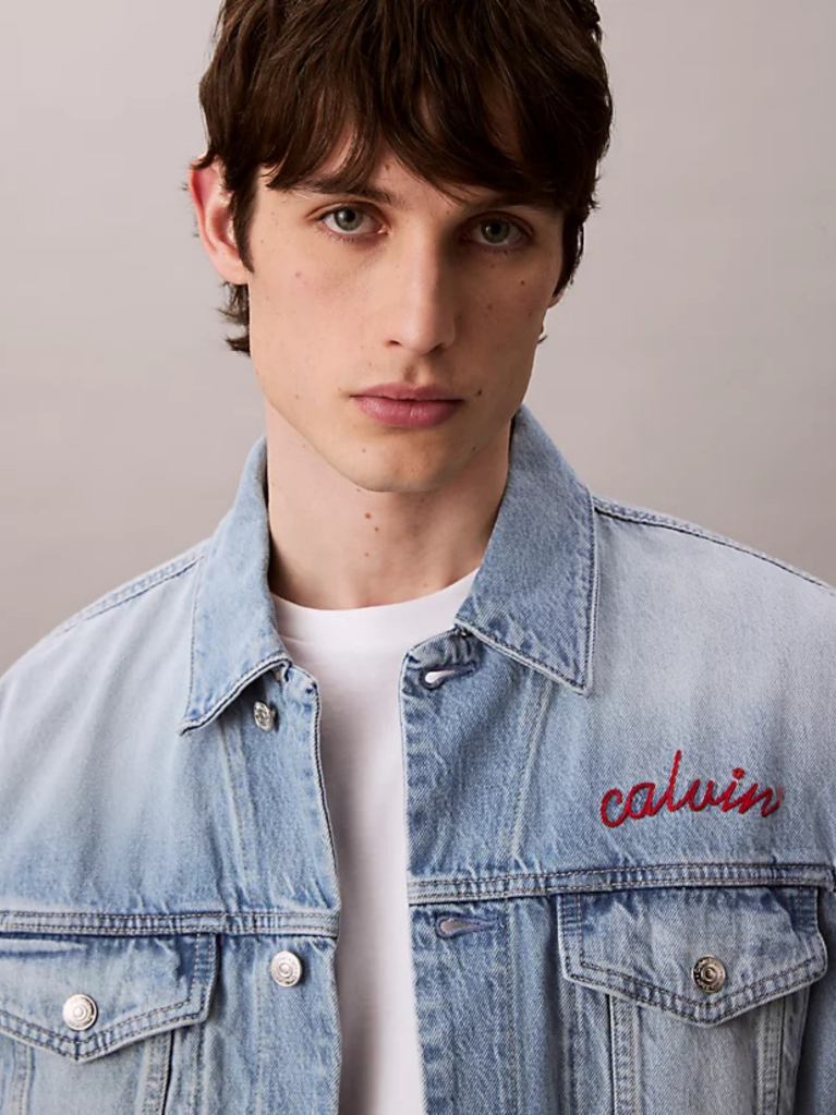Denim Chain Stitch Logo 90s Denim Jacket  Men