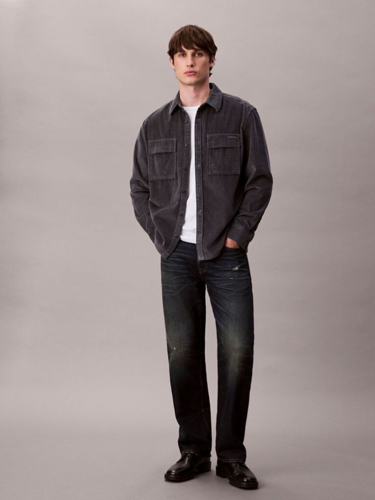 Grey Corduroy Relaxed Button-Down Shirt  Men