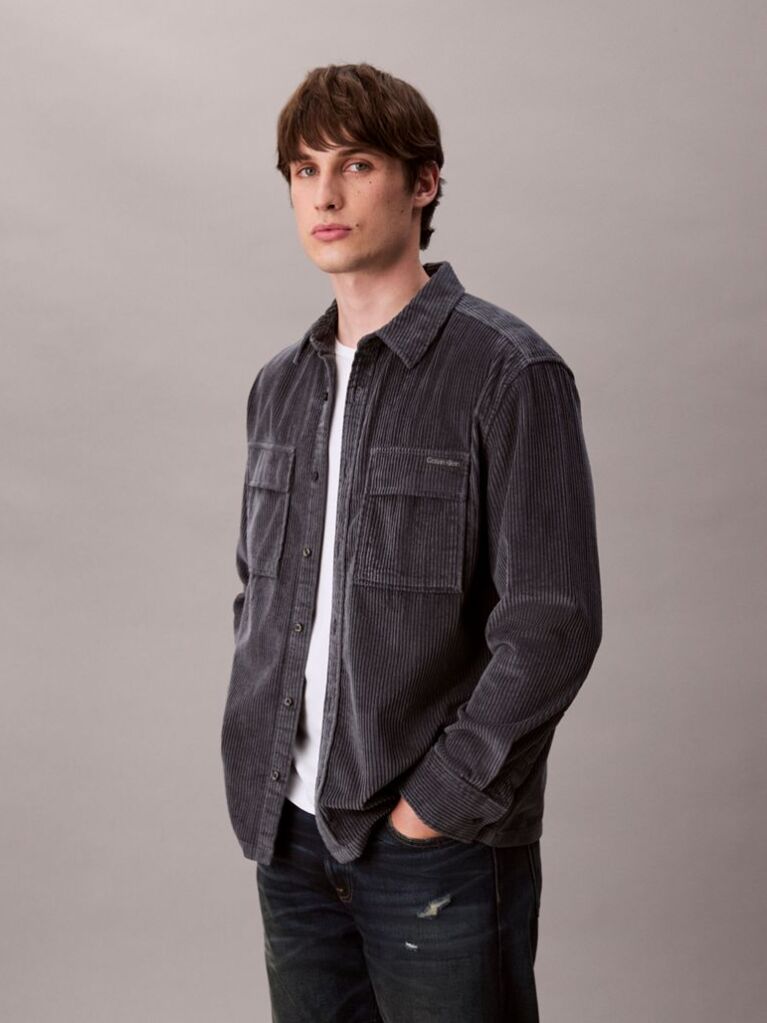 Grey Corduroy Relaxed Button-Down Shirt  Men