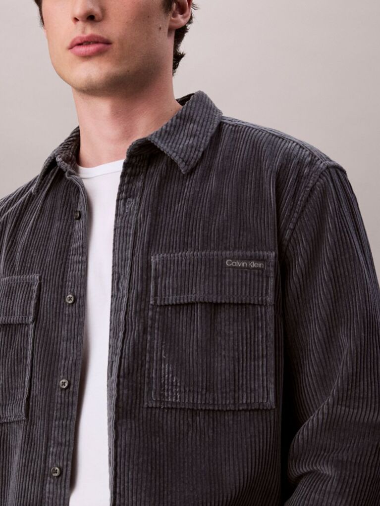 Grey Corduroy Relaxed Button-Down Shirt  Men