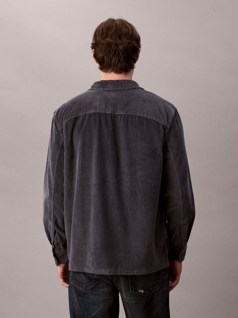 Grey Corduroy Relaxed Button-Down Shirt  Men