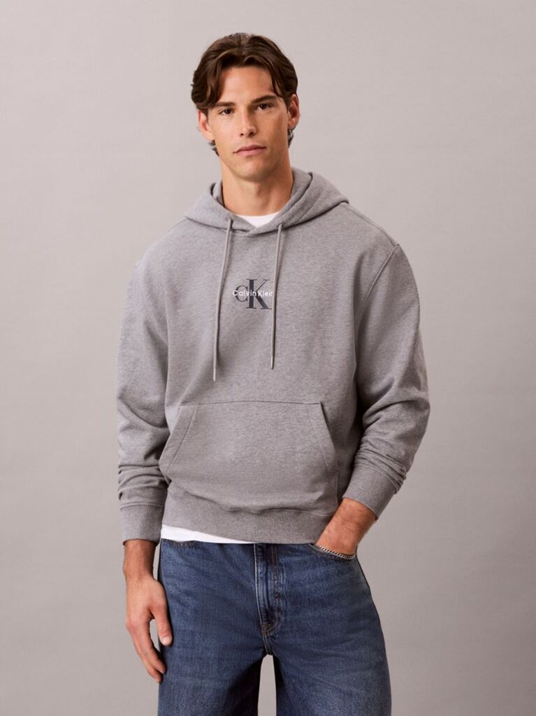 Grey Relaxed Monogram Hoodie  Men