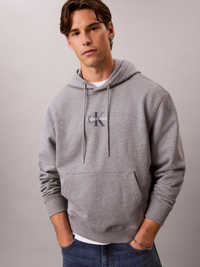 Grey Relaxed Monogram Hoodie  Men