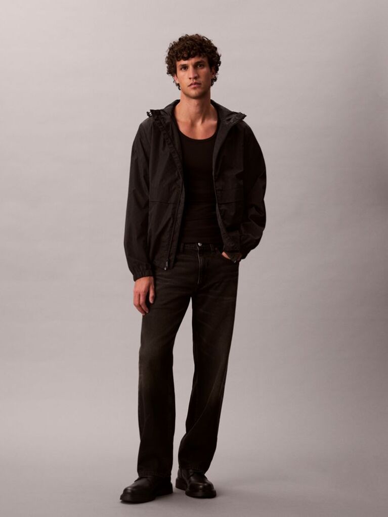 Black Long Sleeve Nylon Flange Windbreaker  Men
