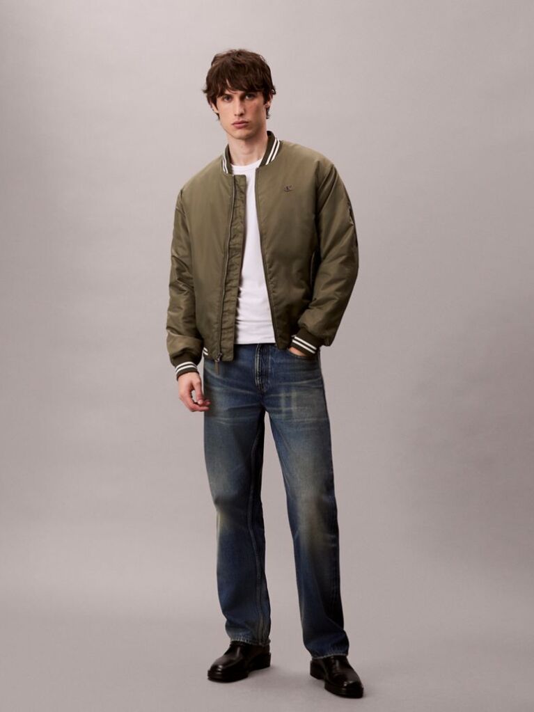 Green Nylon Tipped Bomber Jacket  Men