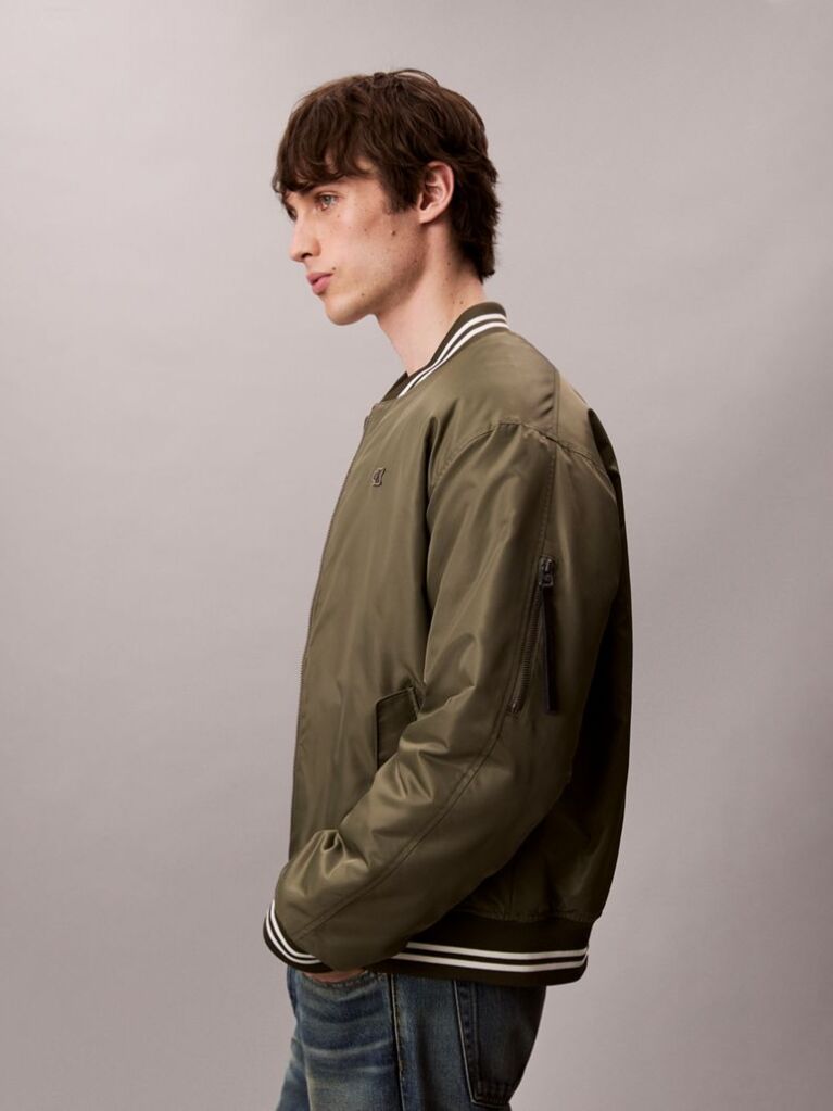 Green Nylon Tipped Bomber Jacket  Men