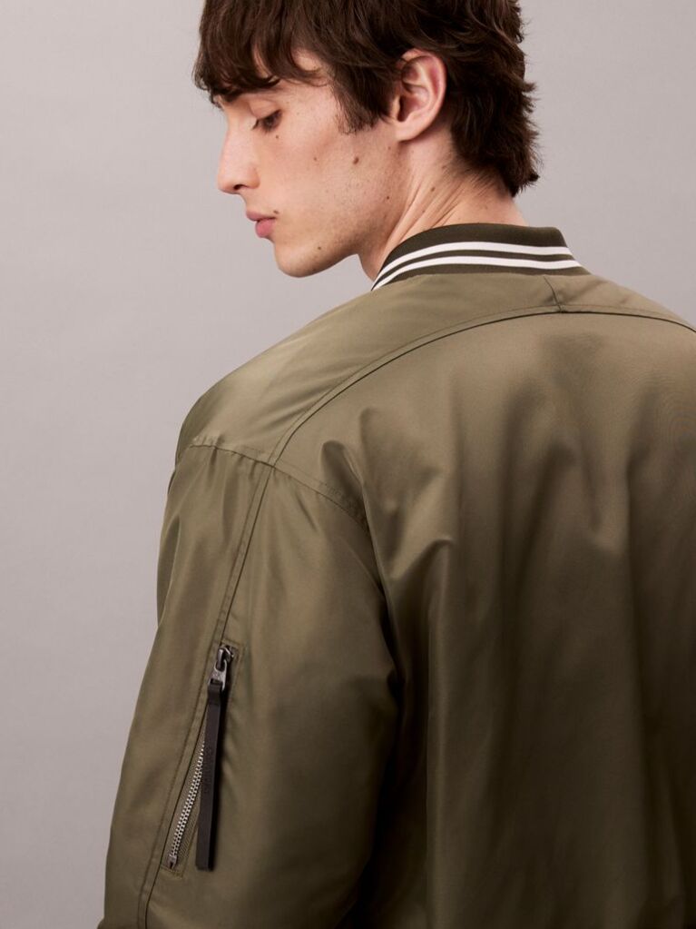 Green Nylon Tipped Bomber Jacket  Men