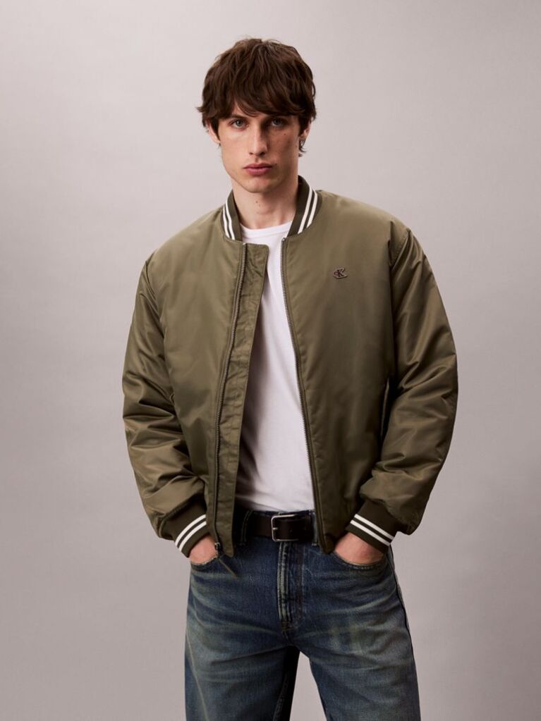 Green Nylon Tipped Bomber Jacket  Men