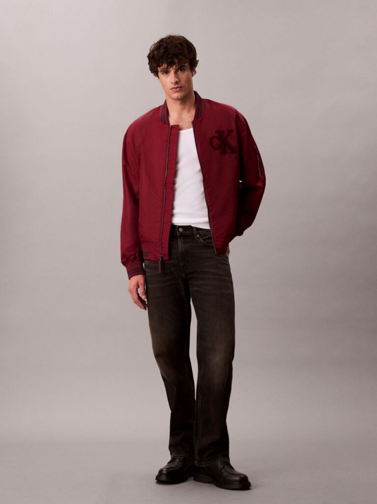 Red Nylon Tipped Bomber Jacket  Men