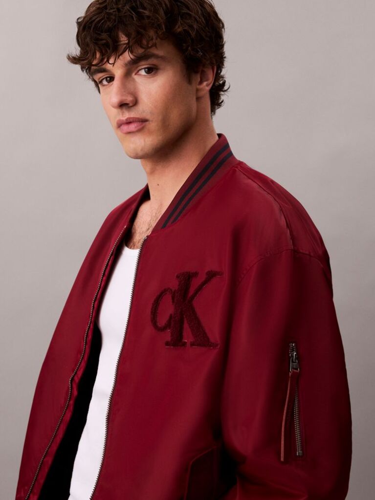 Red Nylon Tipped Bomber Jacket  Men