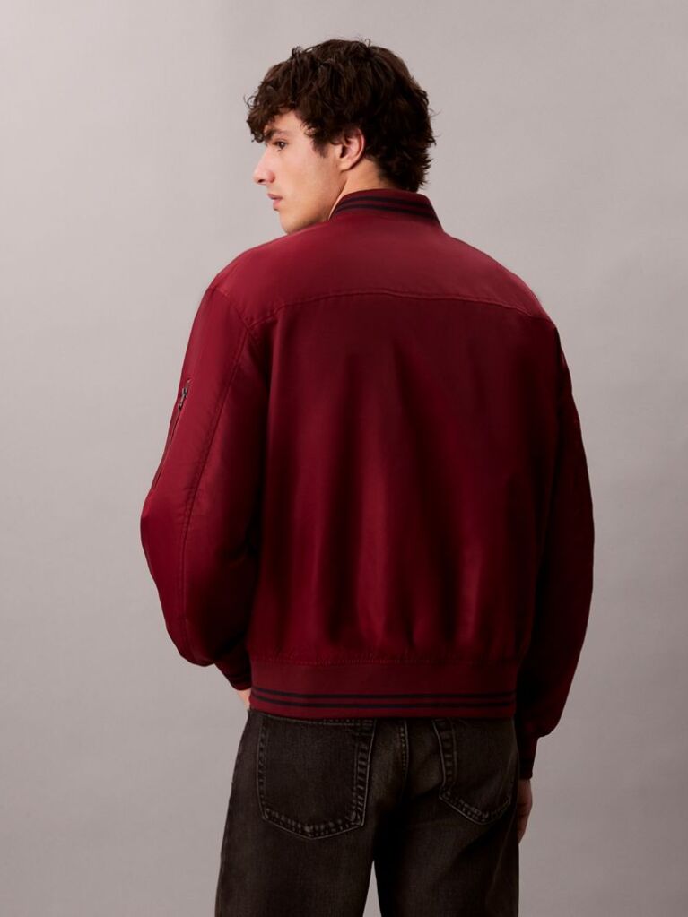 Red Nylon Tipped Bomber Jacket  Men