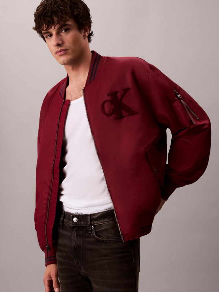 Red Nylon Tipped Bomber Jacket  Men