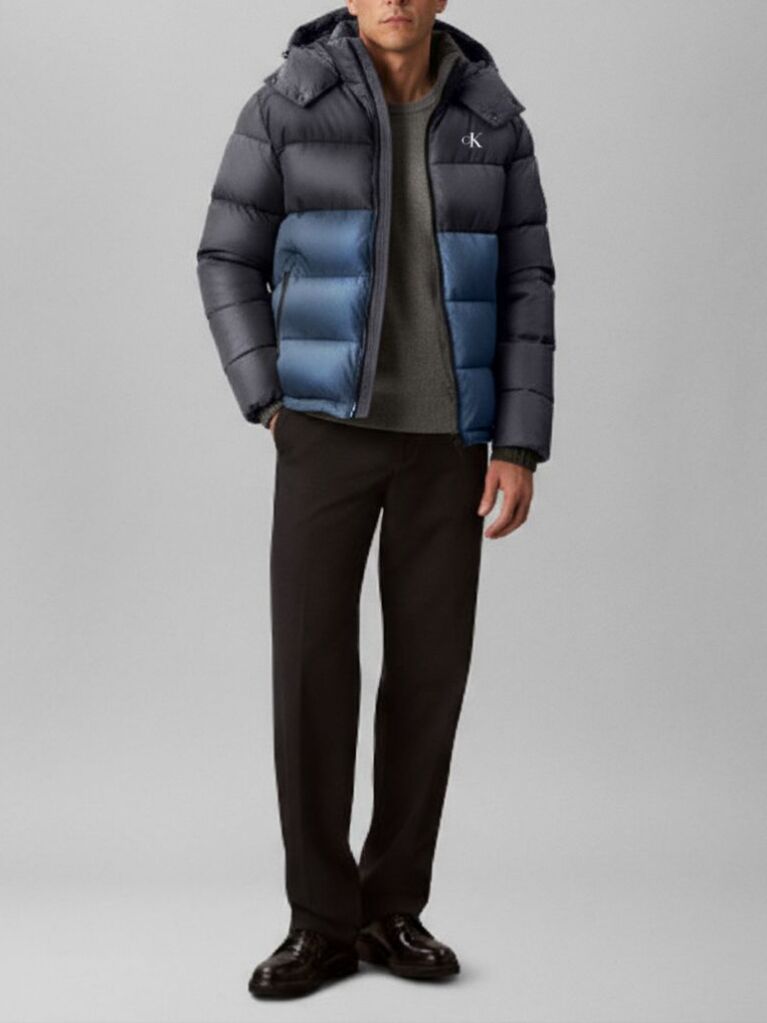 Black Colour Block Nylon Puffer Jacket  Men
