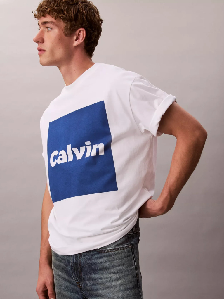 White Logo Box Graphic Relaxed T-Shirt  Men