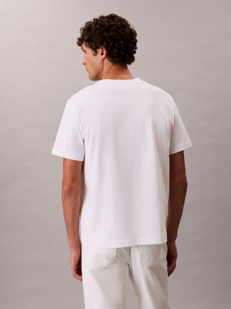 Λευκό T-shirt Με Ετικέτα Στην Μπροστινή Τσέπη   Άνδρας