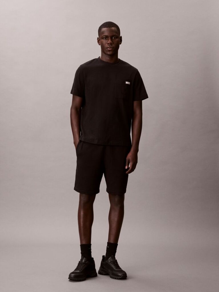 Black Cotton Terry Badge Jogger Shorts  Men