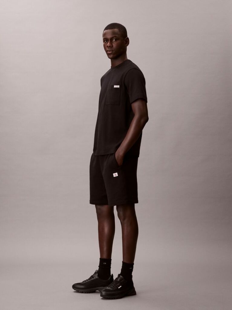 Black Cotton Terry Badge Jogger Shorts  Men