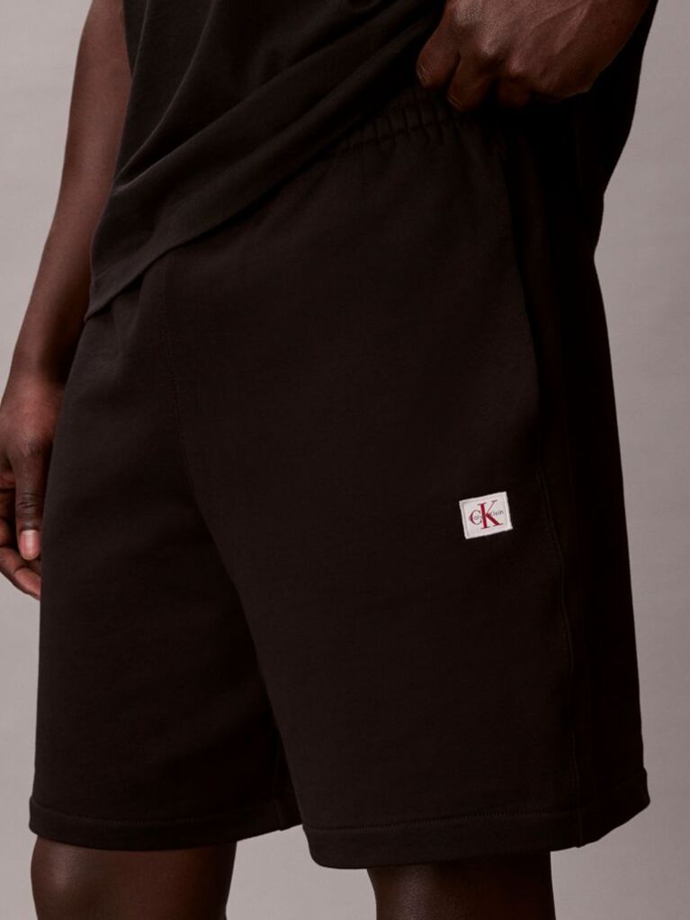 Black Cotton Terry Badge Jogger Shorts  Men