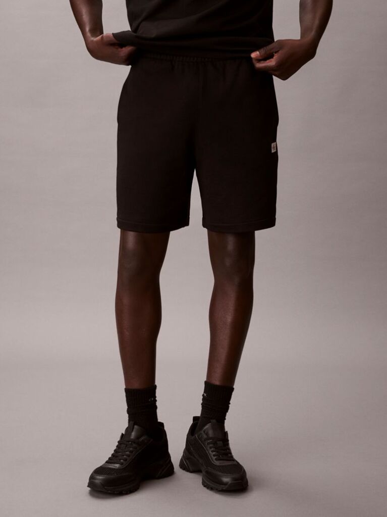 Black Cotton Terry Badge Jogger Shorts  Men