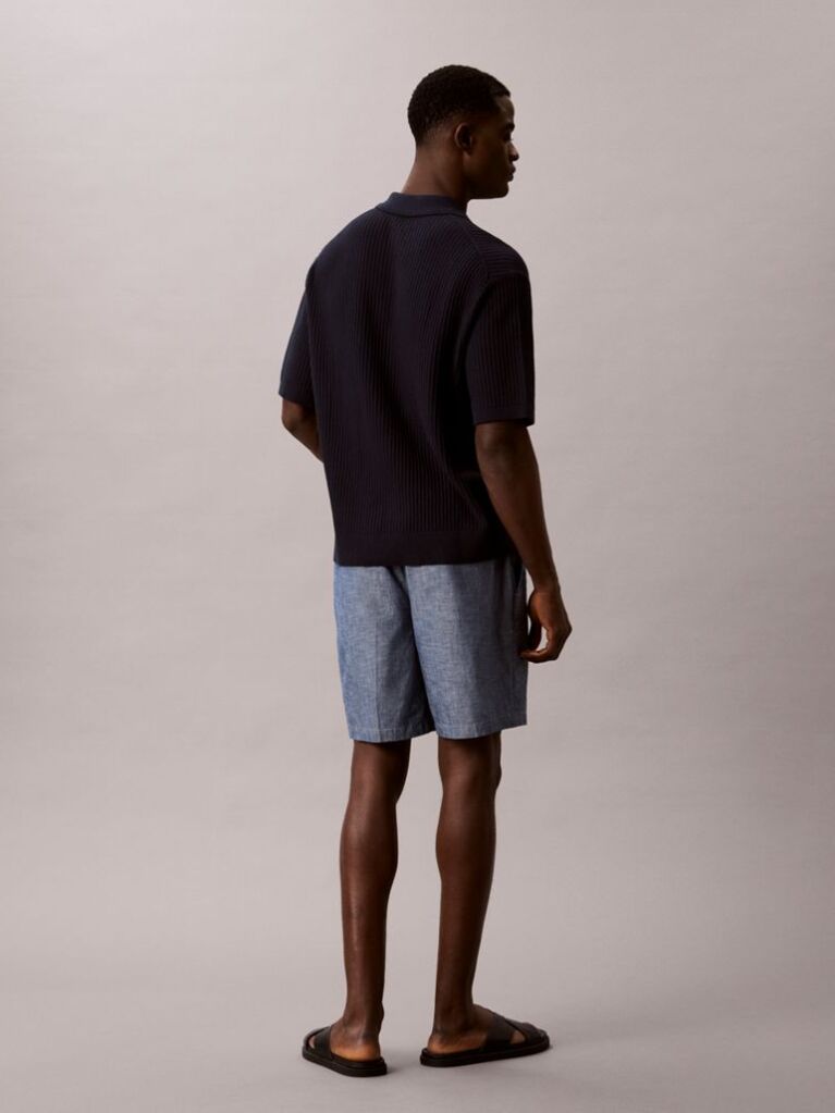 Blue Cotton Chambray Drawstring Shorts  Men