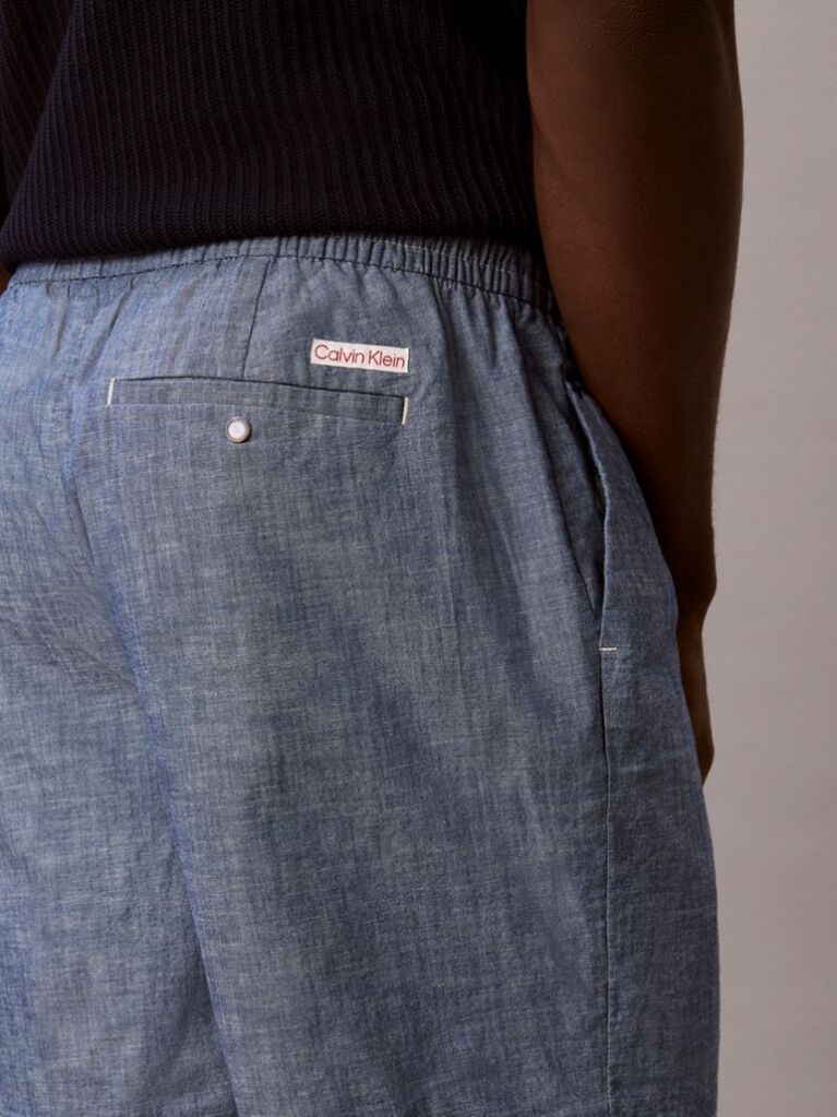 Blue Cotton Chambray Drawstring Shorts  Men