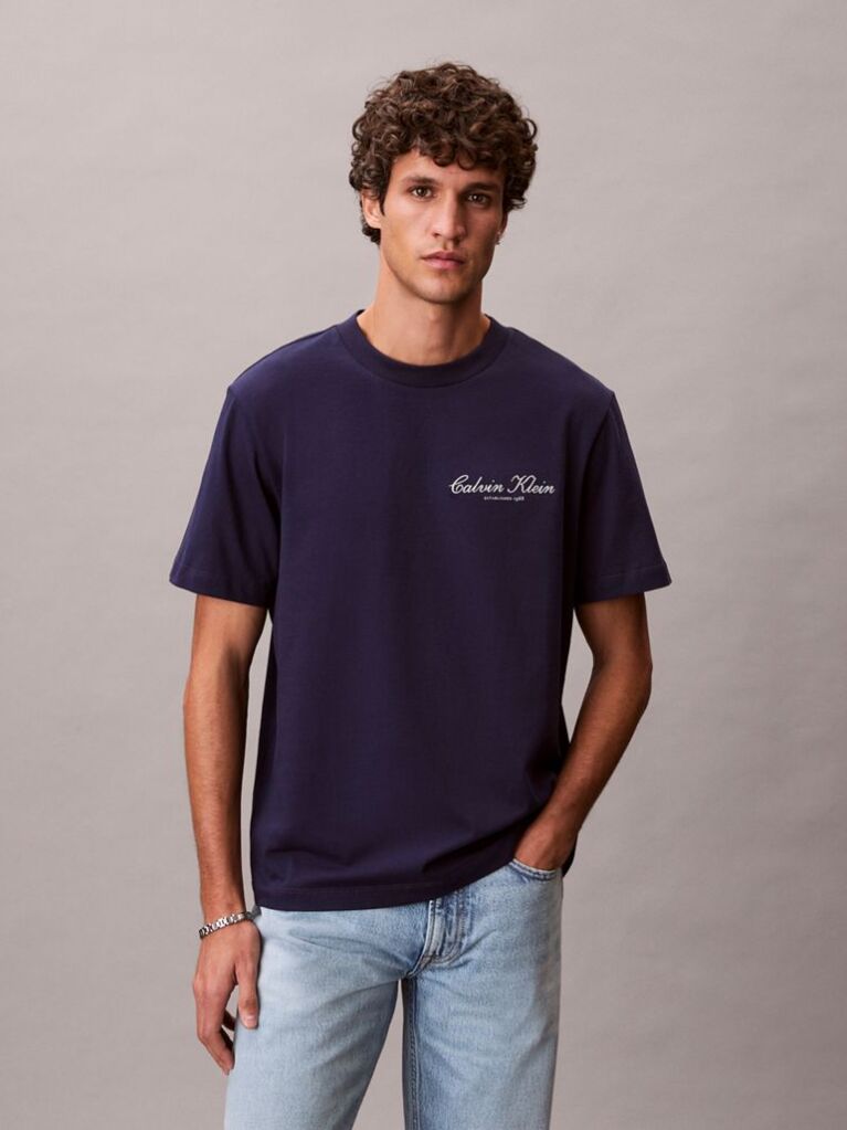 Μπλε T-shirt Με Κεντητό Λογότυπο  Άνδρας