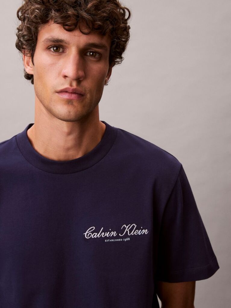 Μπλε T-shirt Με Κεντητό Λογότυπο  Άνδρας