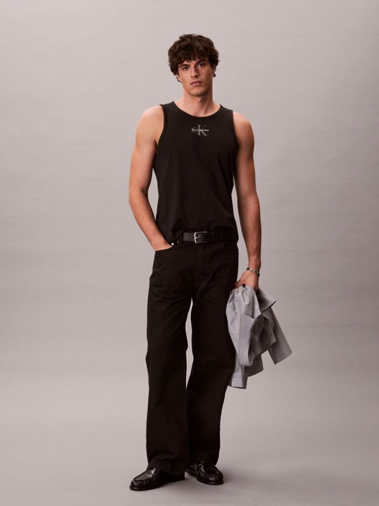 Black Monogram Logo Tank Top  Men