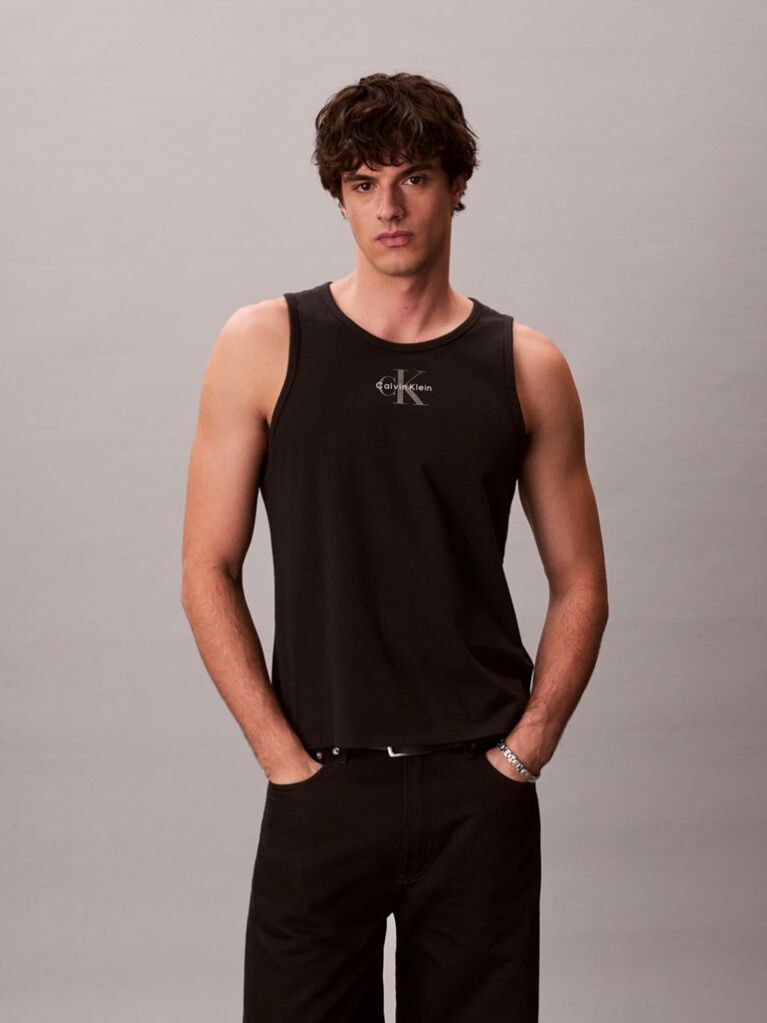 Black Monogram Logo Tank Top  Men