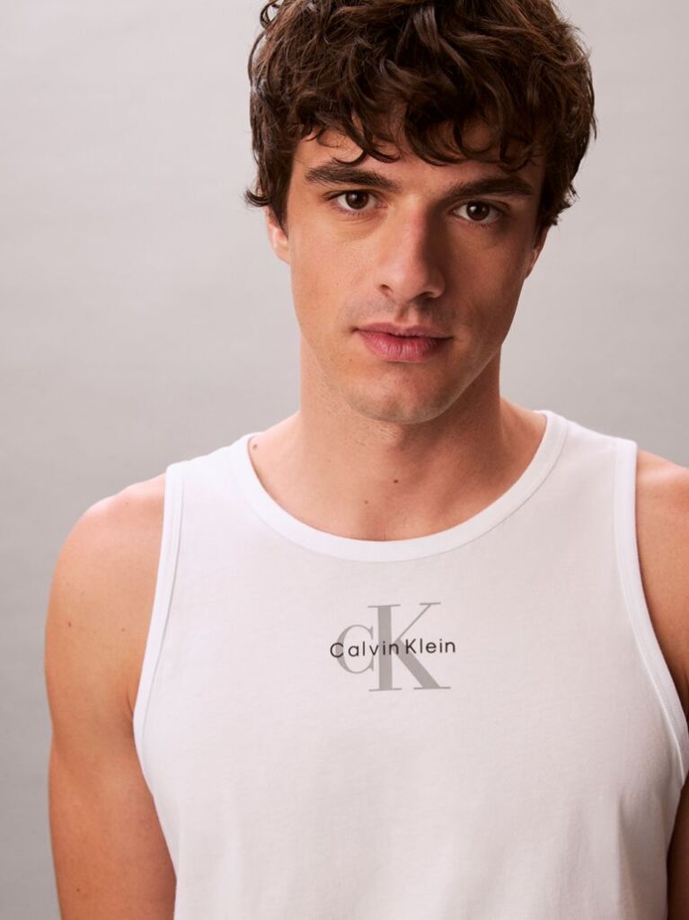White Monogram Logo Tank Top  Men