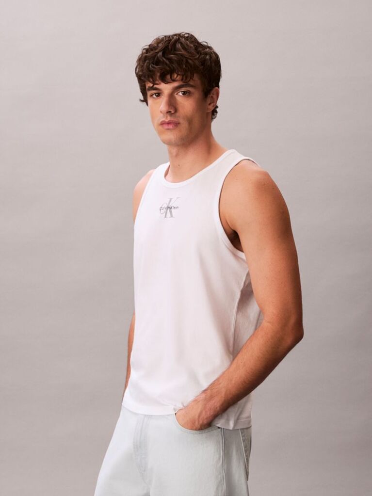 White Monogram Logo Tank Top  Men