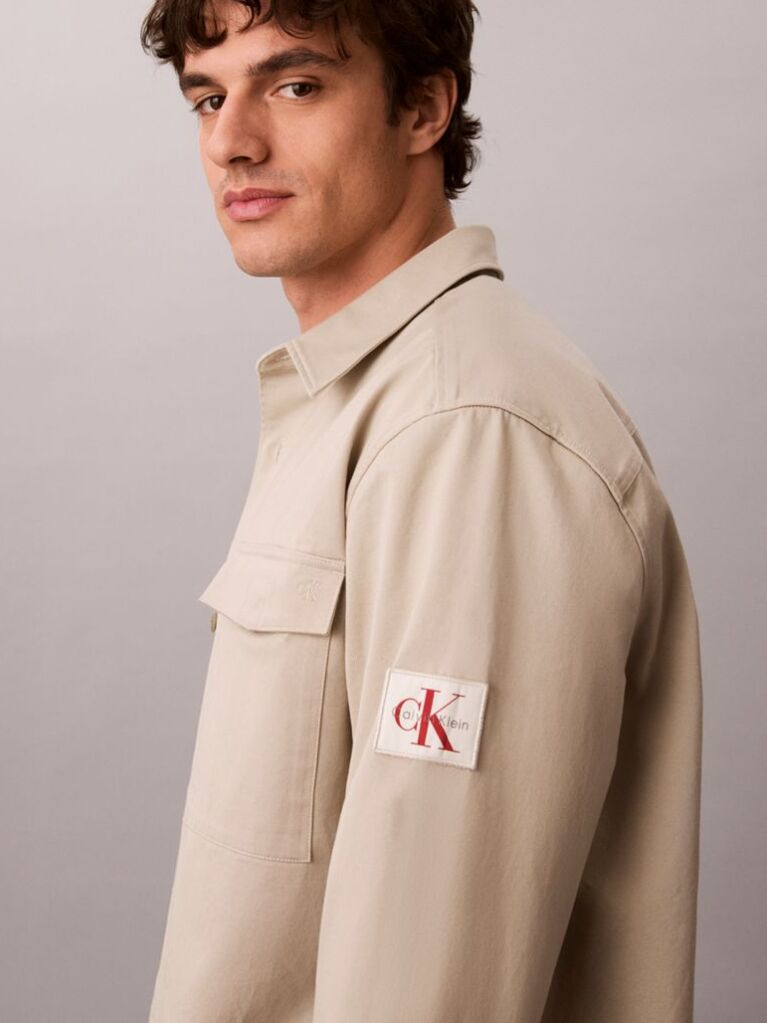 Μπεζ Utility Overshirt Από Βαμβακερό Twill  Άνδρας