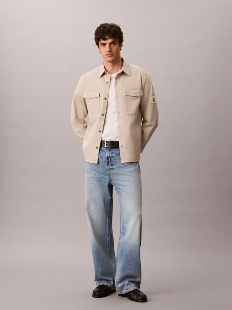 Μπεζ Utility Overshirt Από Βαμβακερό Twill  Άνδρας