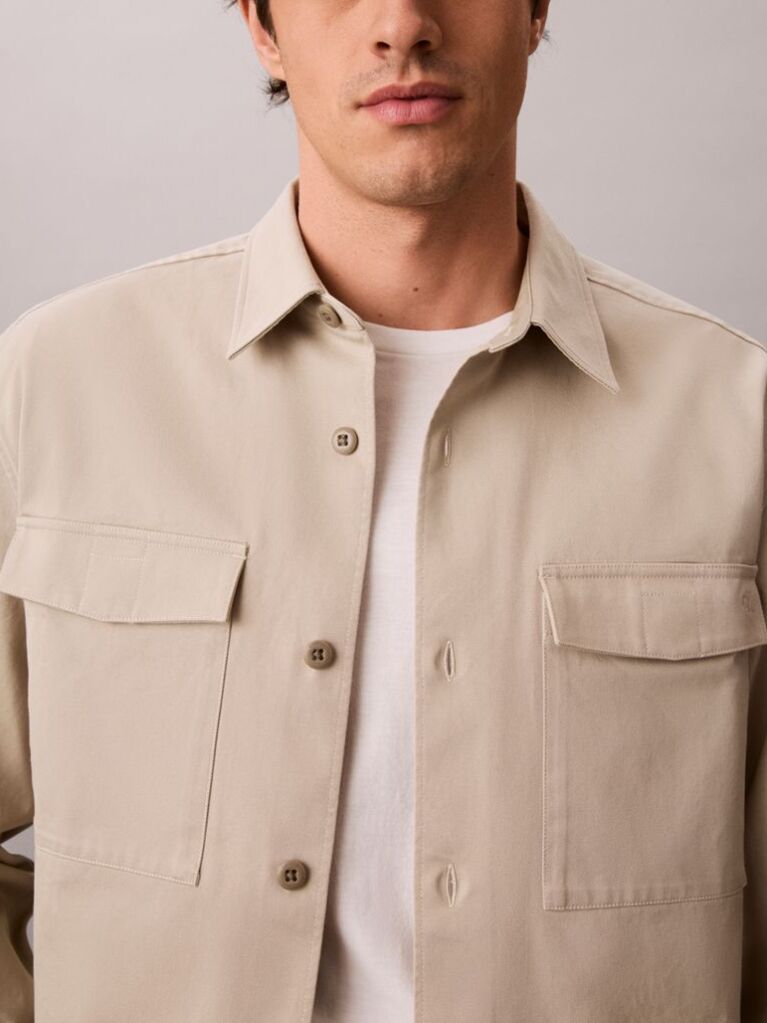 Μπεζ Utility Overshirt Από Βαμβακερό Twill  Άνδρας