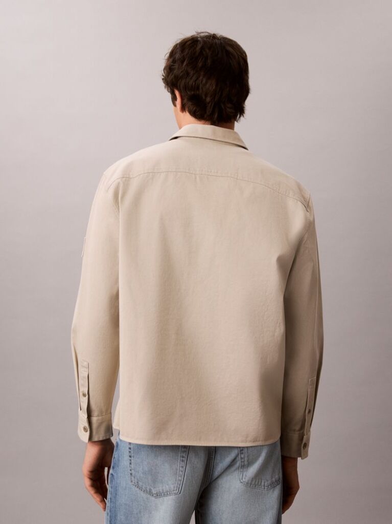 Μπεζ Utility Overshirt Από Βαμβακερό Twill  Άνδρας