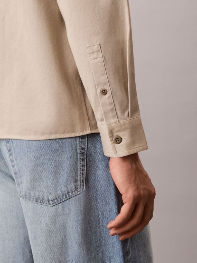 Μπεζ Utility Overshirt Από Βαμβακερό Twill  Άνδρας