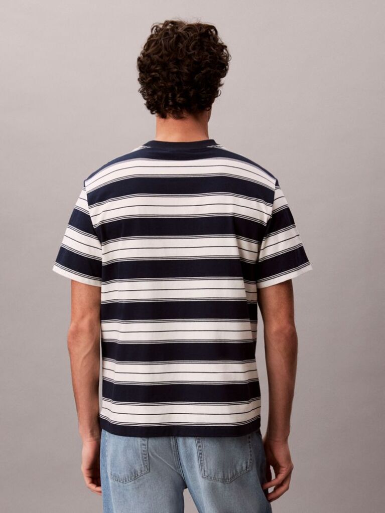 Μπλε T-Shirt Από Ελαστικό Βαμβάκι Με Ρίγες  Άνδρας