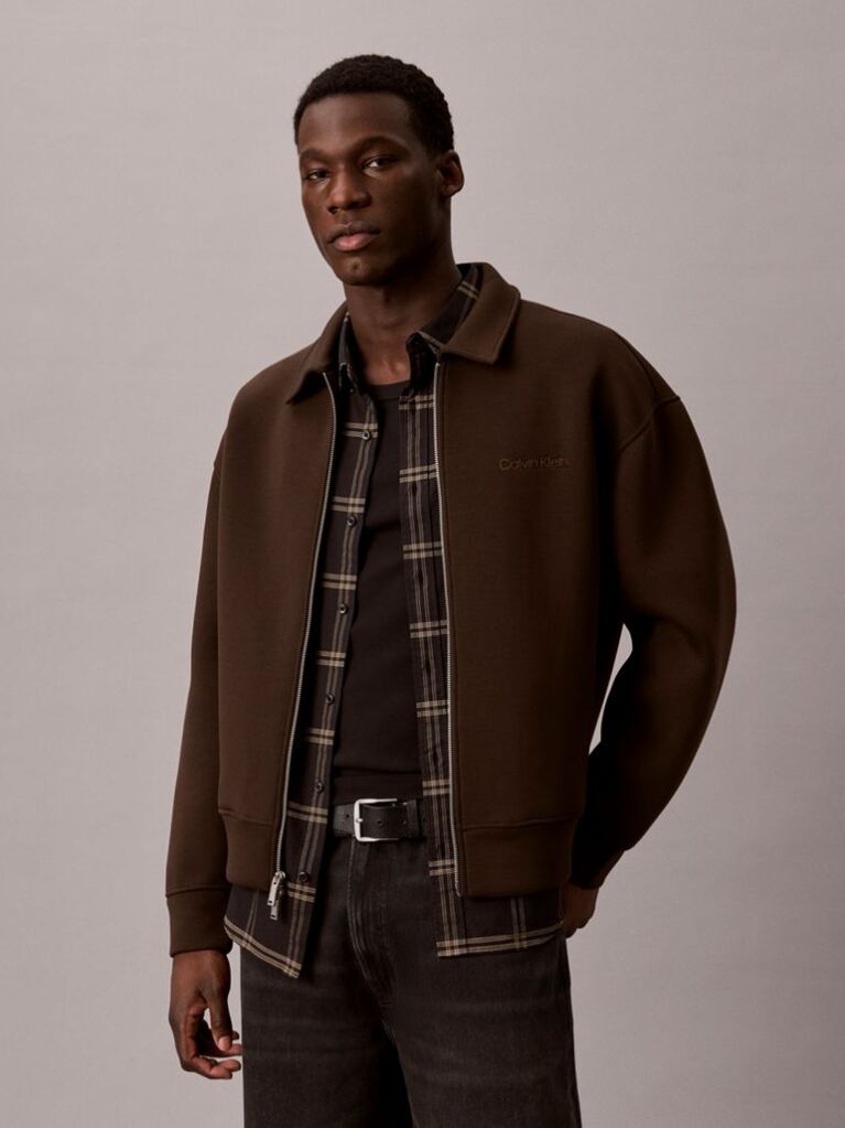 Καφέ Shirt Jacket Με Μακριά Μανίκια Και Φερμουάρ  Άνδρας