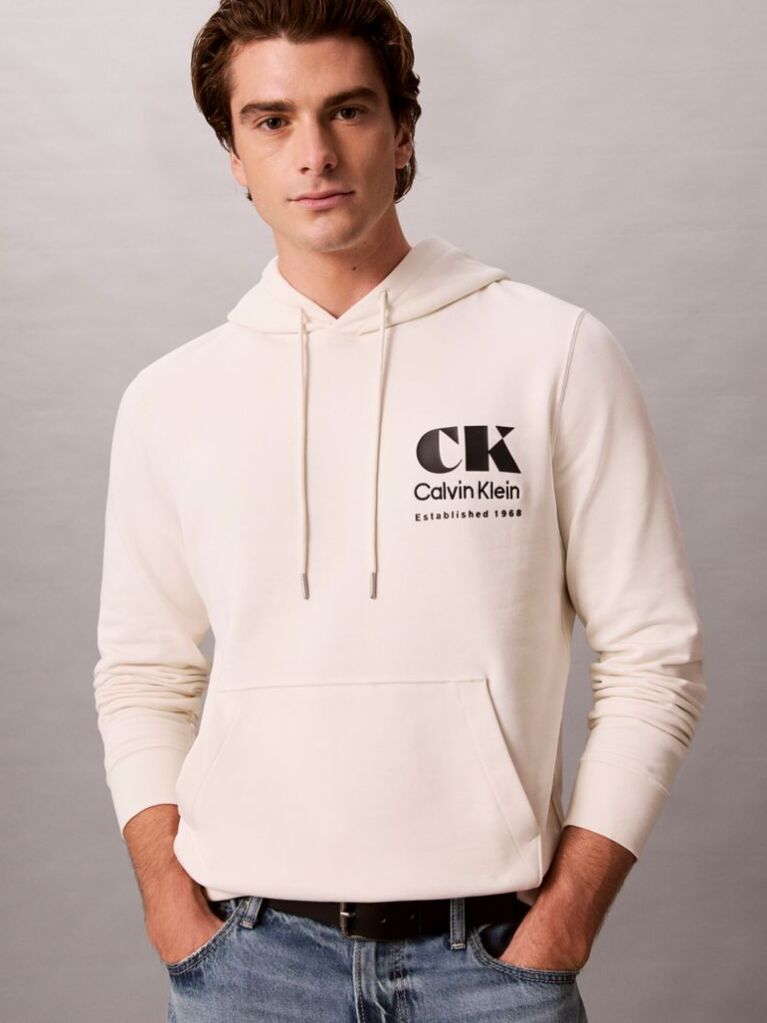 Λευκό Hoodie  Από Premium Sueded Terry Ύφασμα Και Έντονο Λογότυπο  Άνδρας