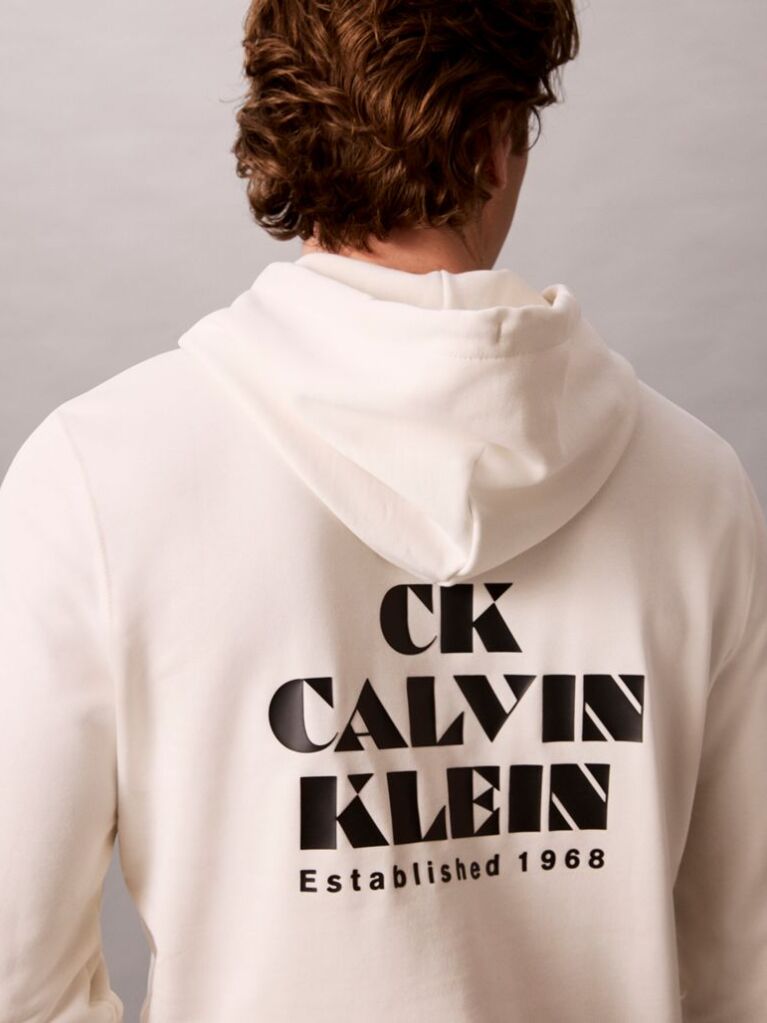 Λευκό Hoodie  Από Premium Sueded Terry Ύφασμα Και Έντονο Λογότυπο  Άνδρας