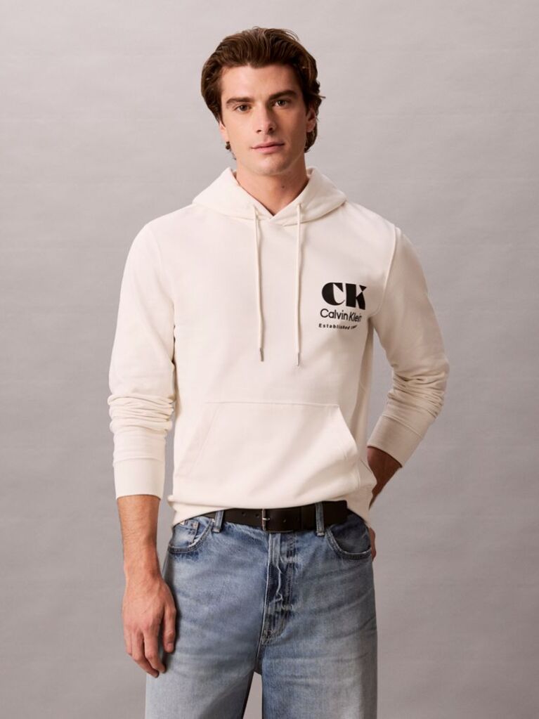 Λευκό Hoodie  Από Premium Sueded Terry Ύφασμα Και Έντονο Λογότυπο  Άνδρας