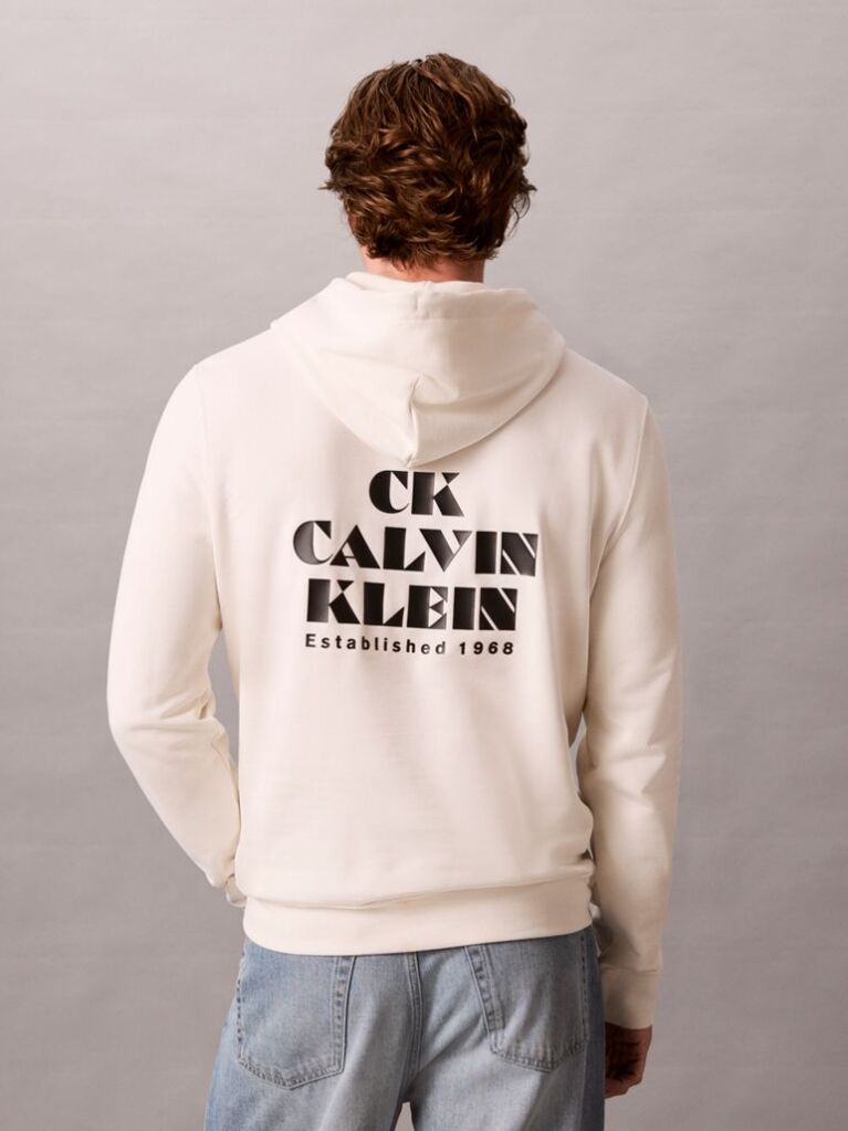 Λευκό Hoodie  Από Premium Sueded Terry Ύφασμα Και Έντονο Λογότυπο  Άνδρας