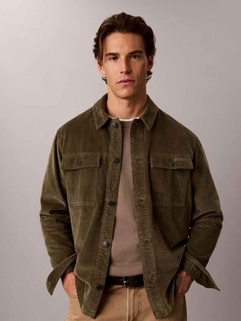Green Relaxed Corduroy Shirt Jacket  Men