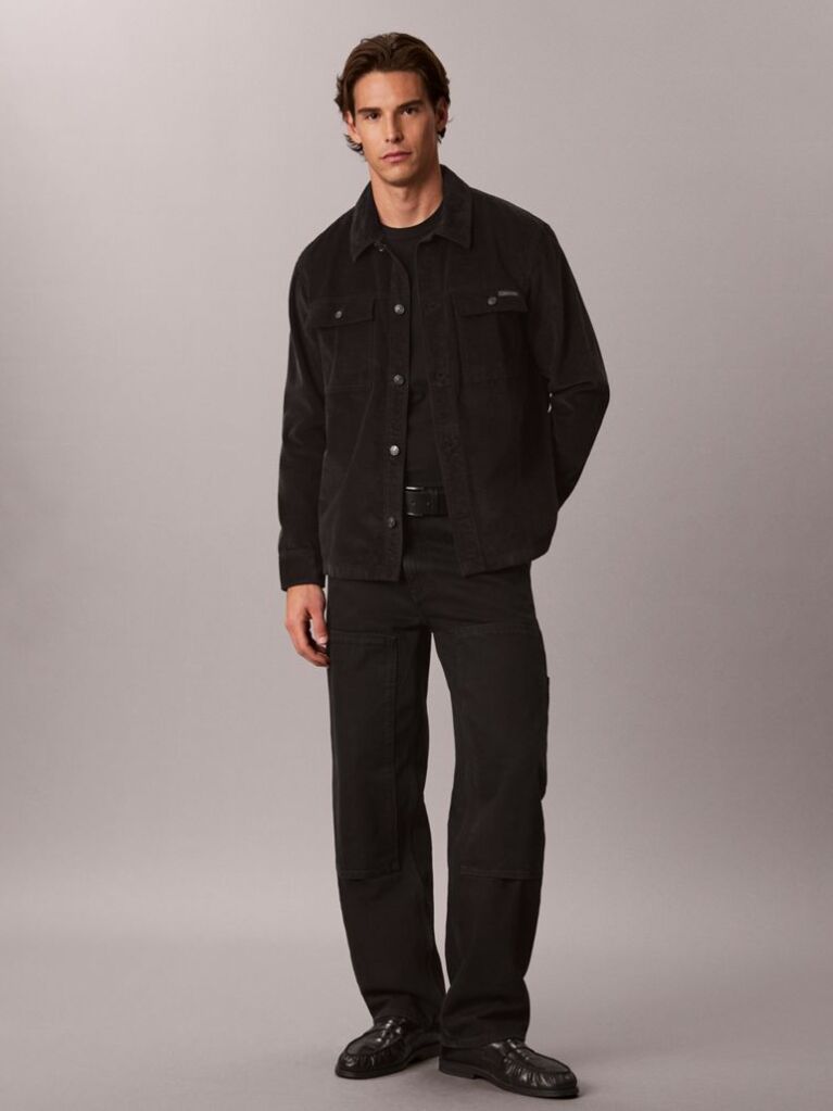Black Relaxed Corduroy Shirt Jacket  Men